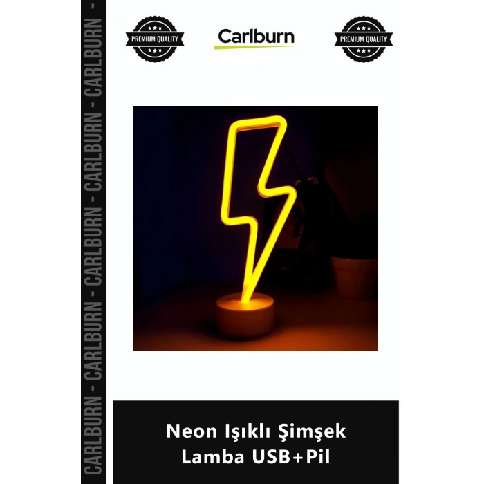 Özel Üretim Sarı Dekoratif Masa Gece Lambası Estetik Aydınlatma Neon Işıklı Şimşek Lamba USB+Pil