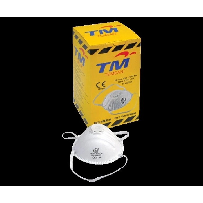 Özel Üretim Kaliteli İş Güvenliği Koruyucu Temsan Tm Toz Maskesi Ffp1 Konik Ventilli 20 Li Paket