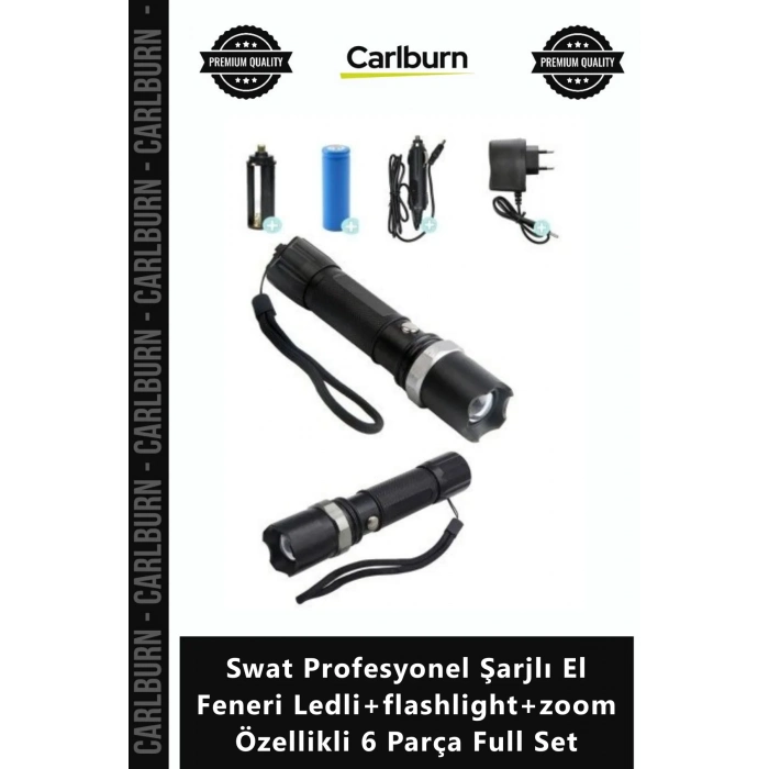 Özel Üretim Cree Swat Profesyonel Şarjlı El Feneri Ledli+flashlight+zoom Özellikli 6 Parça Full Set