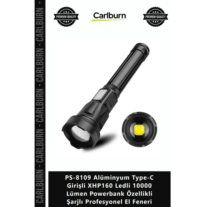 Özel Üretim PS8109 Alüminyum TypeC Girişli XHP160 Ledli 10000 Lümen Powerbank Özellikli Şarjlı Profe