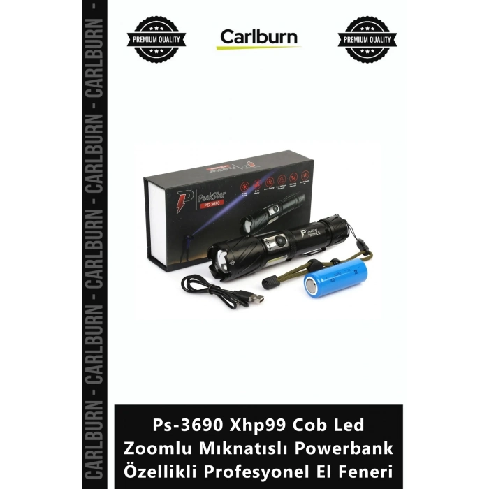 Özel Üretim Ps3690 Xhp99 Cob Led Zoomlu Mıknatıslı Powerbank Özellikli Profesyonel El Feneri
