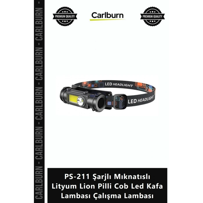 Özel Üretim Siyah ABS PS211 Şarjlı Mıknatıslı Lityum Lion Pilli Cob Led Kafa Lambası Çalışma Lambası
