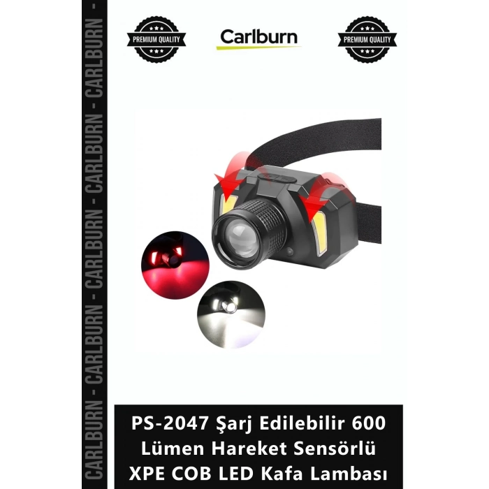 Özel Üretim PeakStar PS2047 Şarj Edilebilir 600 Lümen Hareket Sensörlü XPE COB LED Kafa Lambası