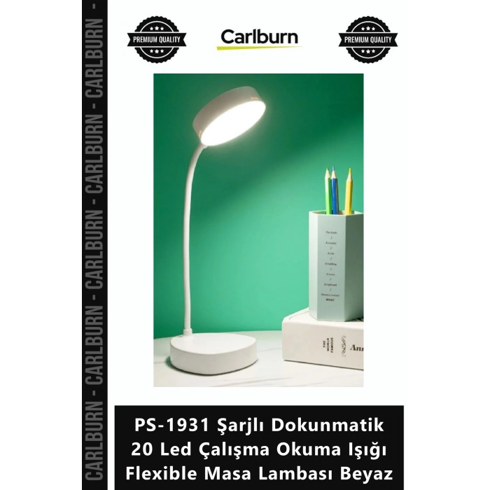 Özel Üretim 3 Renk PS1931 Şarjlı Dokunmatik 20 Led Çalışma Okuma Işığı Flexible Masa Lambası Beyaz