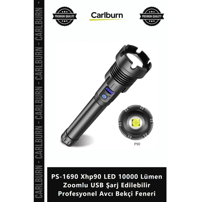 Özel Üretim PS1690 Xhp90 LED 10000 Lümen Zoomlu USB Şarj Edilebilir Profesyonel Avcı Bekçi Feneri