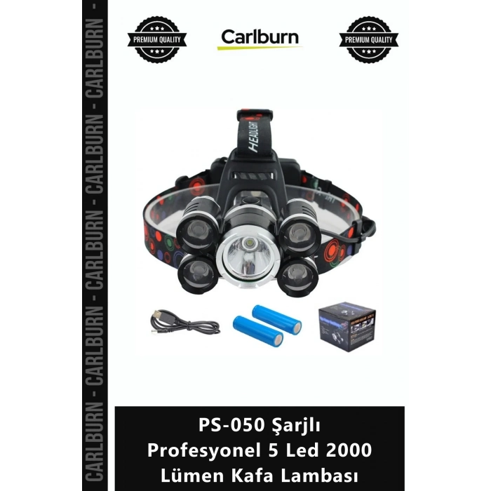 Özel Üretim PeakStar T6 Cree5 Güçlü Avcı PS050 Şarjlı Profesyonel 5 Led 2000 Lümen Kafa Lambası