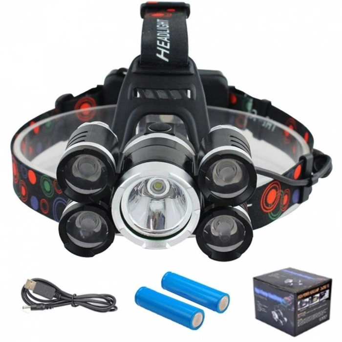 Özel Üretim PeakStar T6 Cree5 Güçlü Avcı PS050 Şarjlı Profesyonel 5 Led 2000 Lümen Kafa Lambası