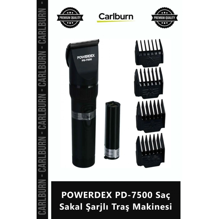 Özel Üretim Profesyonel Çelik Bıçaklı Kablosuz Kesim POWERDEX PD7500 Saç Sakal Şarjlı Traş Makinesi
