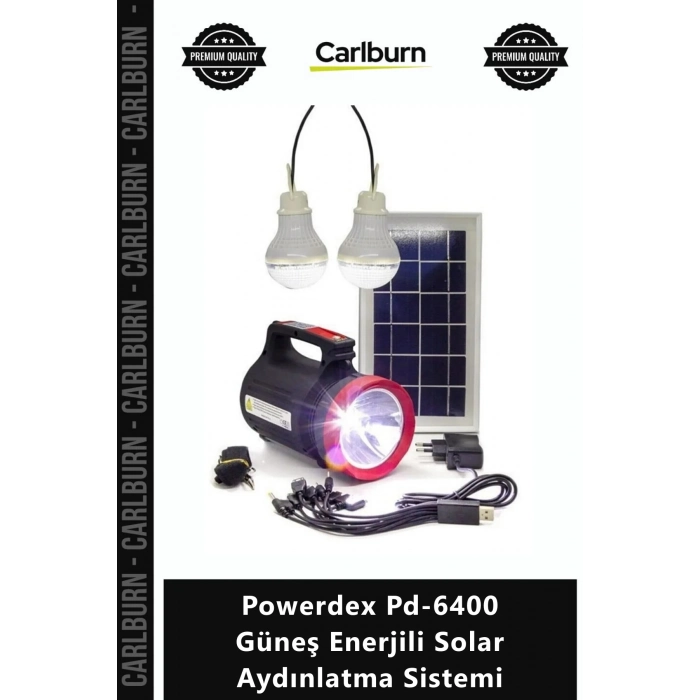 Özel Üretim Şarjlı Projektörlü Panel Takımı Powerdex Pd6400 Güneş Enerjili Solar Aydınlatma Sistemi