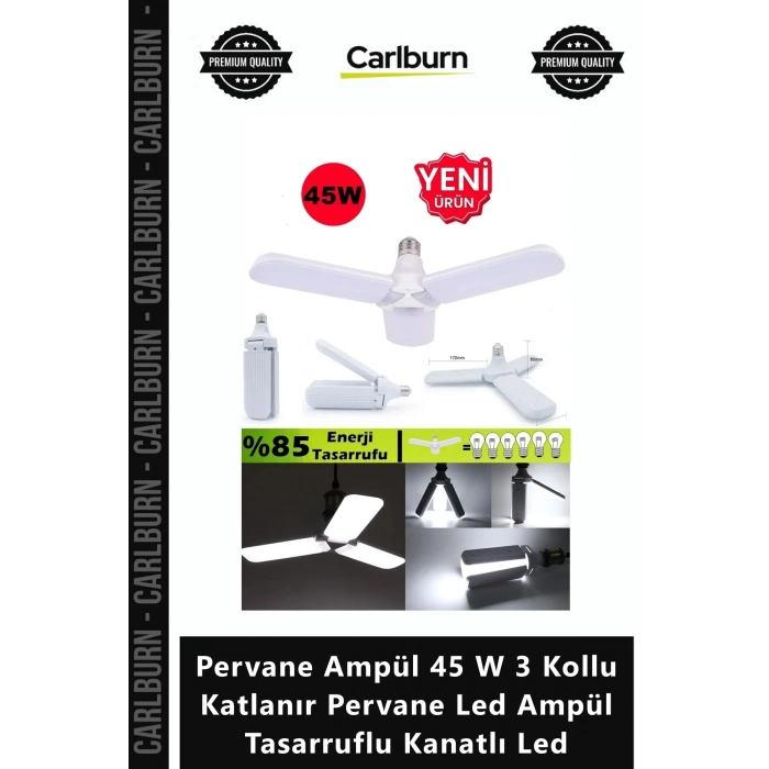 Özel Üretim E27 Duy Pervane Ampül 45 W 3 Kollu Katlanır Pervane Led Ampül Tasarruflu Kanatlı Led