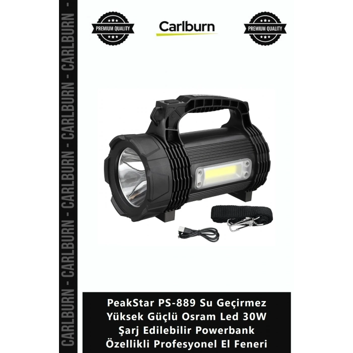 Özel Üretim PeakStar PS889 Su Geçirmez Yüksek Güçlü Osram Led 30W Şarj Edilebilir Powerbank Özellikl