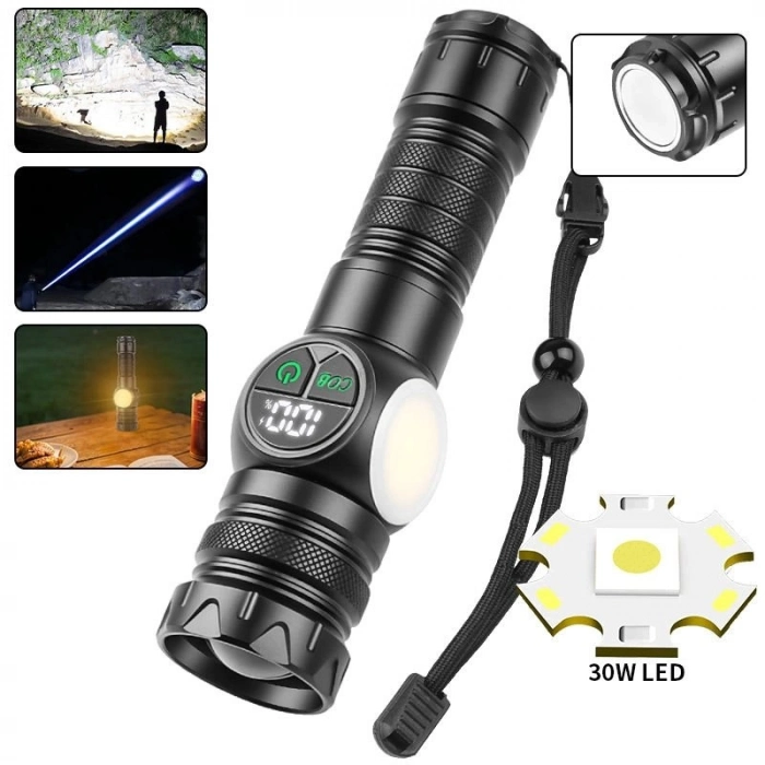Özel Üretim PeakStar PS8745 Profesyonel Zoomlu 30W Powerbank Mıknatıslı Avcı Kamp Tamirci Feneri