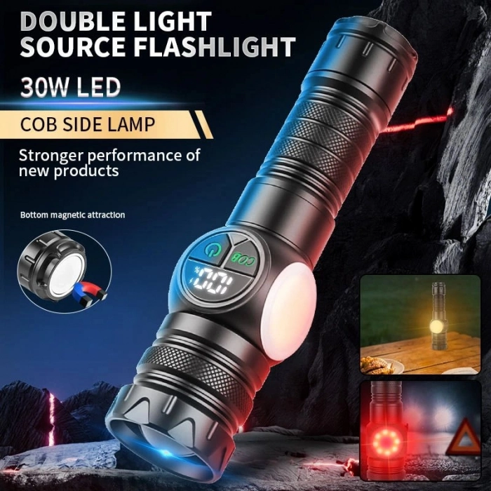 Özel Üretim PeakStar PS8745 Profesyonel Zoomlu 30W Powerbank Mıknatıslı Avcı Kamp Tamirci Feneri