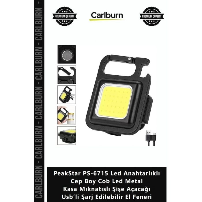 Özel Üretim PeakStar PS6715 Led Anahtarlıklı Cep Boy Cob Led Metal Kasa Mıknatıslı Şişe Açacağı Usb’