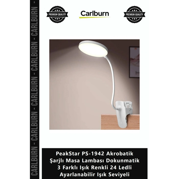 Özel Üretim PeakStar PS1942 Akrobatik Şarjlı Masa Lambası Dokunmatik 3 Farklı Işık Renkli 24 Ledli A