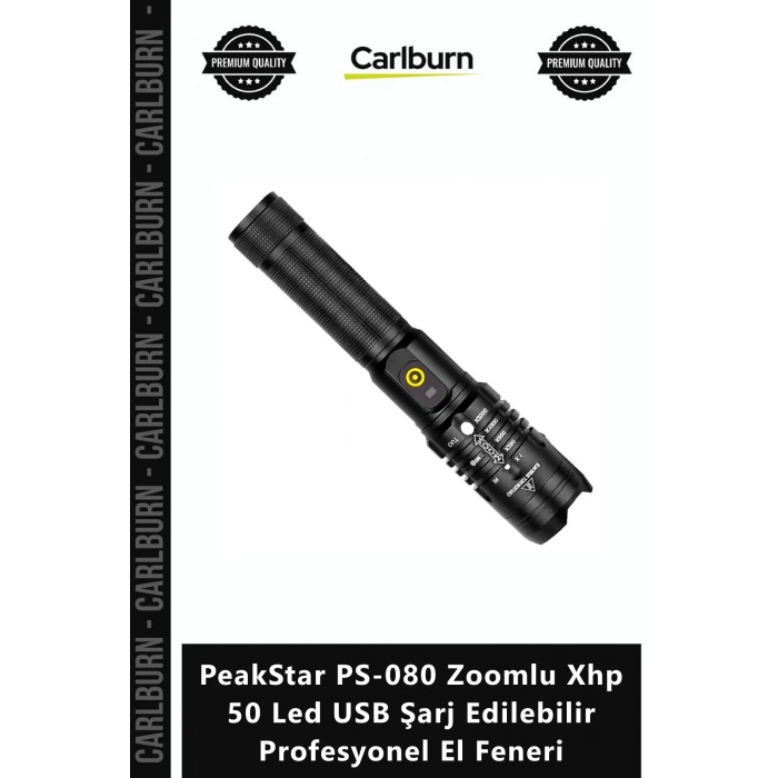 Özel Üretim Güçlü Avcı PeakStar PS080 Zoomlu Xhp 50 Led USB Şarj Edilebilir Profesyonel El Feneri