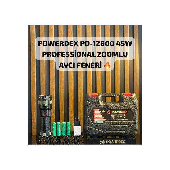Özel Üretim Şarjlı Güçlü Su Geçirmez Pd12800 45 Watt 4500 Lümen Zoomlu Profesyonel Avcı El Feneri