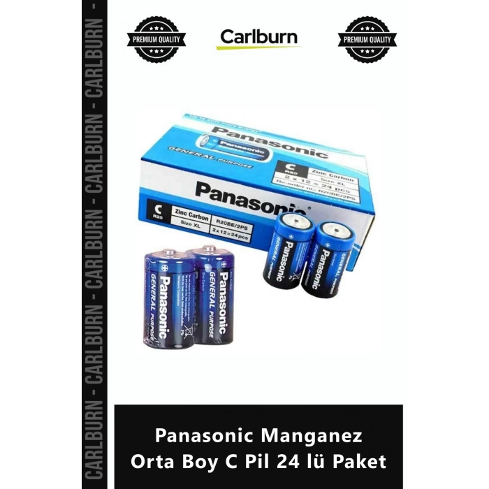 Özel Üretim Güçlü Dayanıklı Ekonomik Performanslı Panasonic Manganez Orta Boy C Pil 24 lü Paket