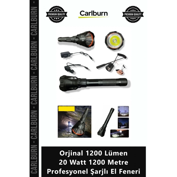 Özel Üretim Güçlü Avcı Taktik Set Orjinal 1200 Lümen 20 Watt 1200 Metre Profesyonel Şarjlı El Feneri
