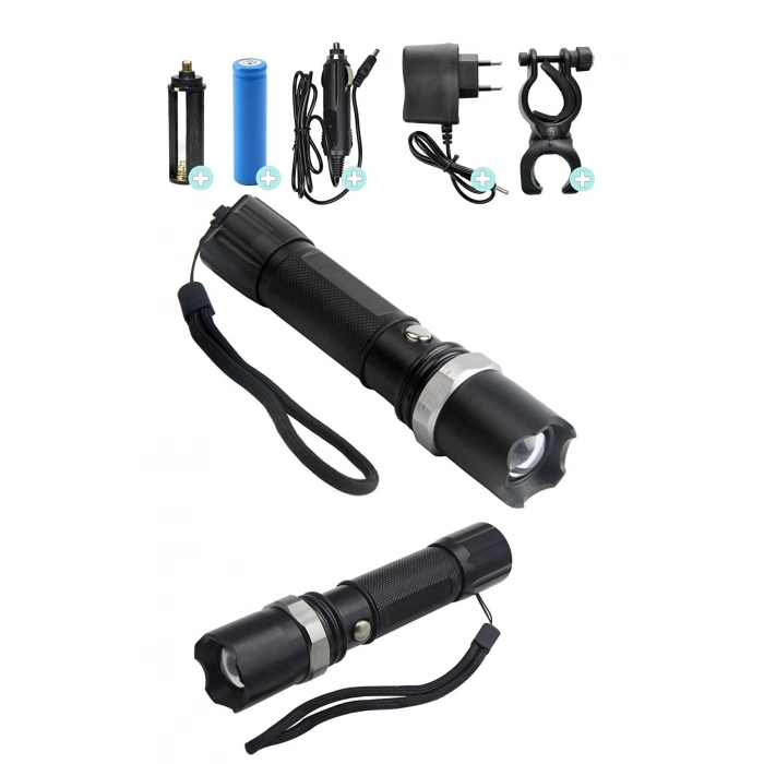Özel Üretim Km110 Profesyonel Şarjlı El Feneri Ledli+flashlight+zoom Özellikli 6 Parça Full Set