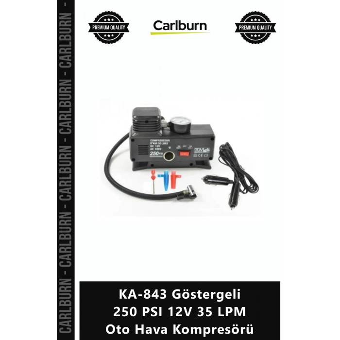 Özel Üretim Taşınabilir Metal Gövde Güçlü KA843 Göstergeli 250 PSI 12V 35 LPM Oto Hava Kompresörü
