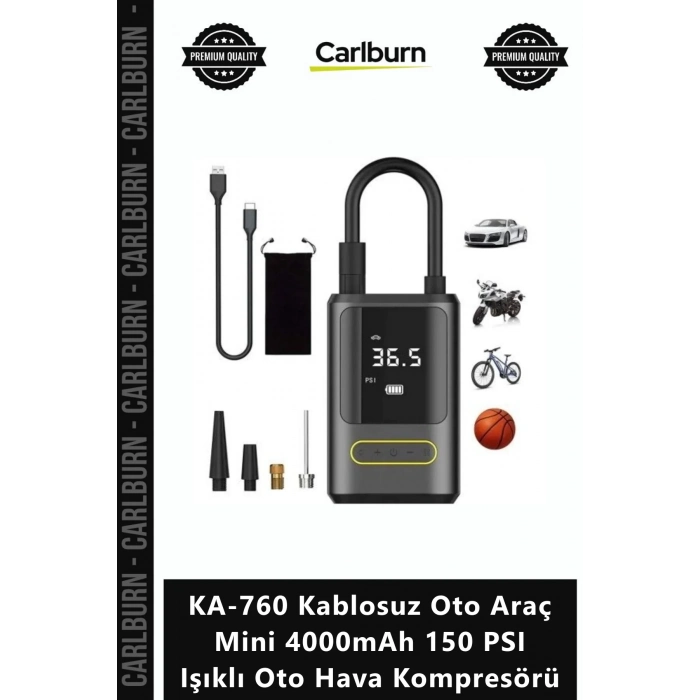 Özel Üretim Dijital Güçlü KA760 Kablosuz Oto Araç Mini 4000mAh 150 PSI Işıklı Oto Hava Kompresörü