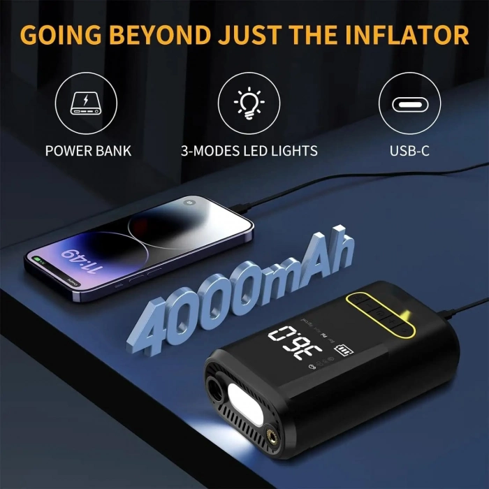 Özel Üretim Dijital Güçlü KA760 Kablosuz Oto Araç Mini 4000mAh 150 PSI Işıklı Oto Hava Kompresörü