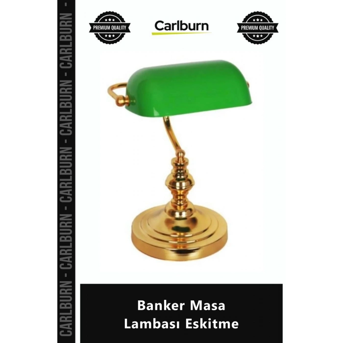 Özel Üretim Nostaljik Retro Dekoratif Ofis Çalışma Masası Yeşil Camlı Banker Masa Lambası Eskitme