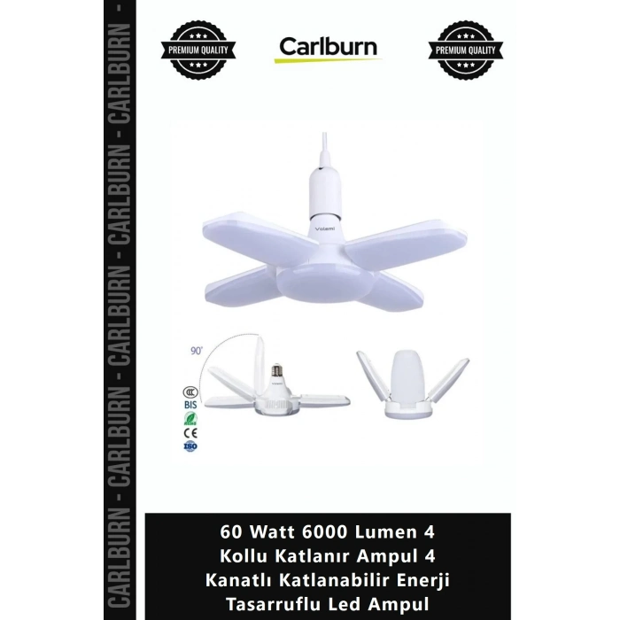 Özel Üretim 60 Watt 6000 Lumen 4 Kollu Katlanır Ampul 4 Kanatlı Katlanabilir Enerji Tasarruflu Led A