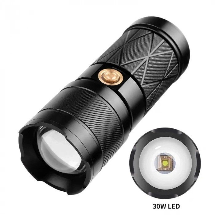 Özel Üretim 30W Güçlü Şarjlı TypeC Outdoor SOS 201 Model Powerbank Özellikli Zoomlu Led El Feneri