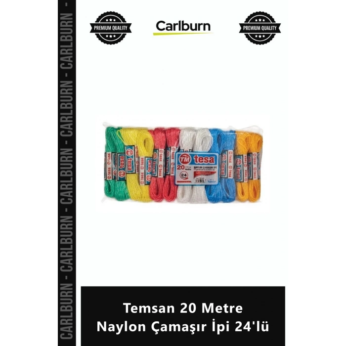 Özel Üretim Dayanıklı Sağlam Renkli Kaliteli Set Paket Temsan 20 Metre Naylon Çamaşır İpi 24lü