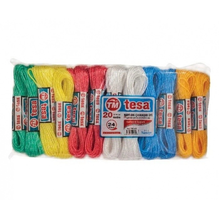 Özel Üretim Dayanıklı Sağlam Renkli Kaliteli Set Paket Temsan 20 Metre Naylon Çamaşır İpi 24lü