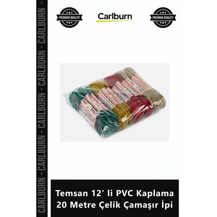Özel Üretim Dayanıklı Sağlam Paslanmaz Balkon Temsan 12 li PVC Kaplama 20 Metre Çelik Çamaşır İpi