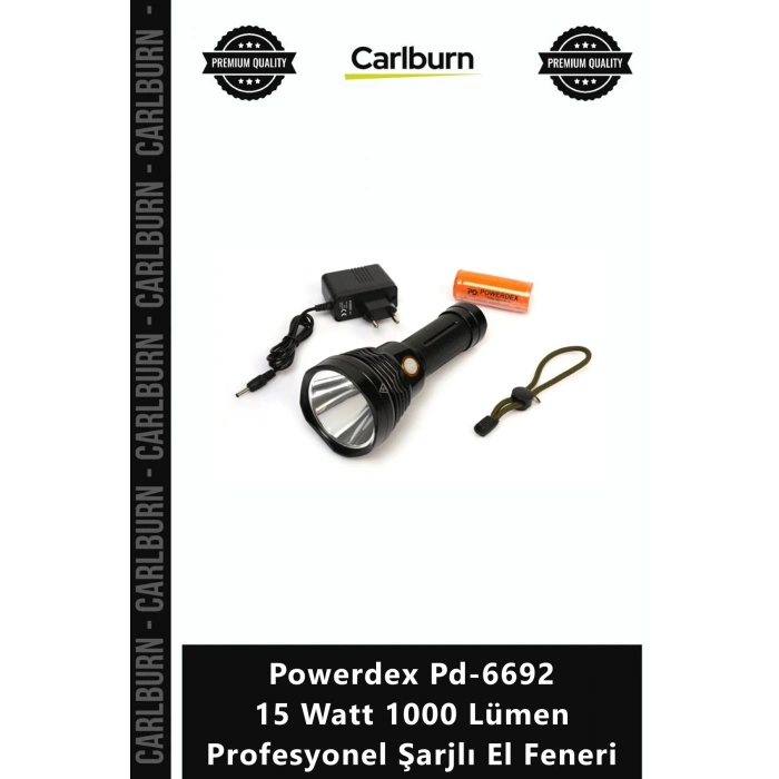 Özel Üretim Yüksek Işık Güçlü LED Powerdex Pd6692 15 Watt 1000 Lümen Profesyonel Şarjlı El Feneri