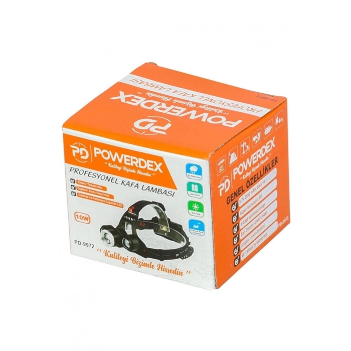 Özel Üretim Pd9972 Led Güçlü Powerdex 10 W Şarjlı Metal Yağmur Suyu Geçirmez Kafa Lambası Feneri