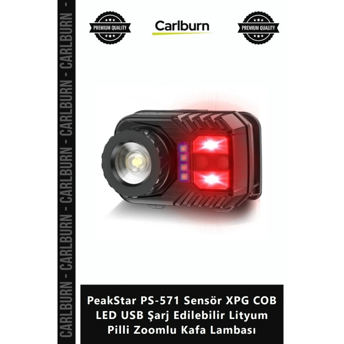 Özel Üretim PeakStar PS571 Sensör XPG COB LED USB Şarj Edilebilir Lityum Pilli Zoomlu Kafa Lambası