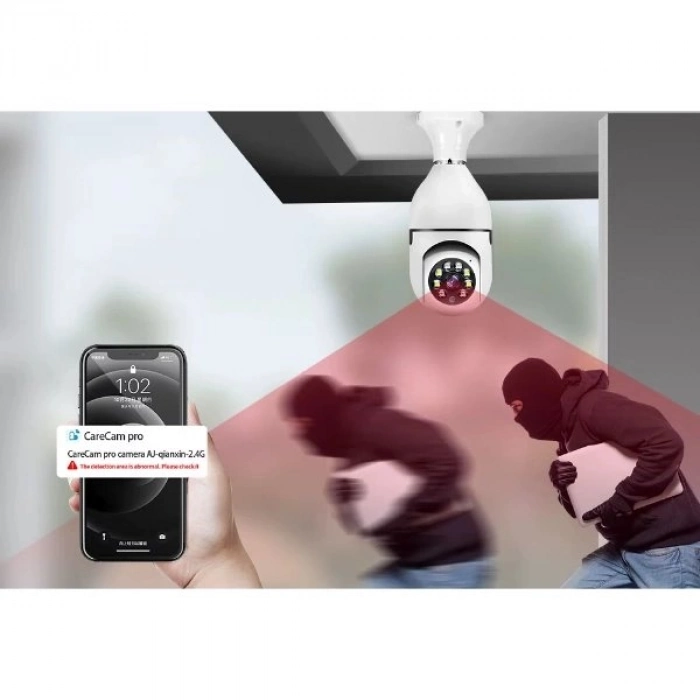 Özel Üretim WiFi Gece Görüşlü Hareket Sensörlü 360 Derece Güvenlik Duy Girişli Kablosuz Ampul Kamera