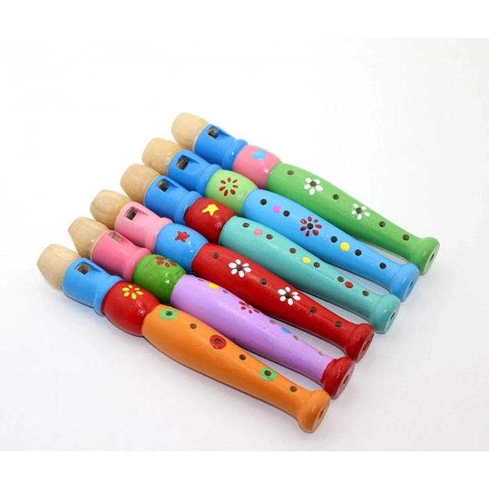 Özel Üretim Eğitici Çocuk Müzik Aleti Çiçekli Kaliteli Sağlıklı Dayanıklı Neşeli Ahşap Renkli Flüt K