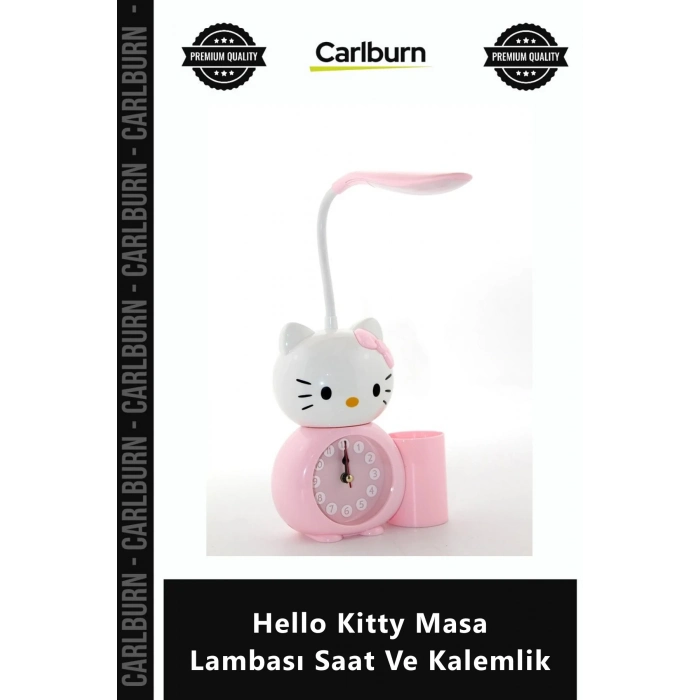 Özel Üretim LED Işıklı Pembe Dekoratif Çocuk Odası Hediye Hello Kitty Masa Lambası Saat Kalemlik