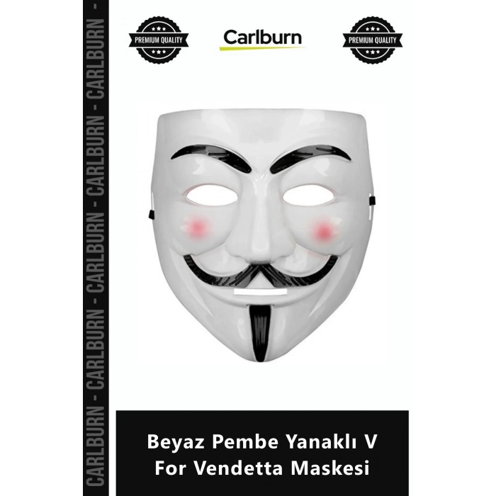 Özel Üretim Kaliteli Kostüm Partisi Aksesuarı Plastik Şık Beyaz Pembe Yanaklı V For Vendetta Maskesi
