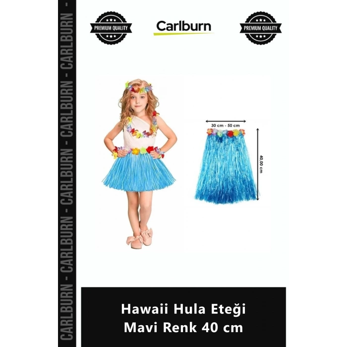 Özel Üretim Tropikal Rafya Sahne Gösteri Organizasyon Kostümü Hawaii Hula Eteği Mavi Renk 40 cm