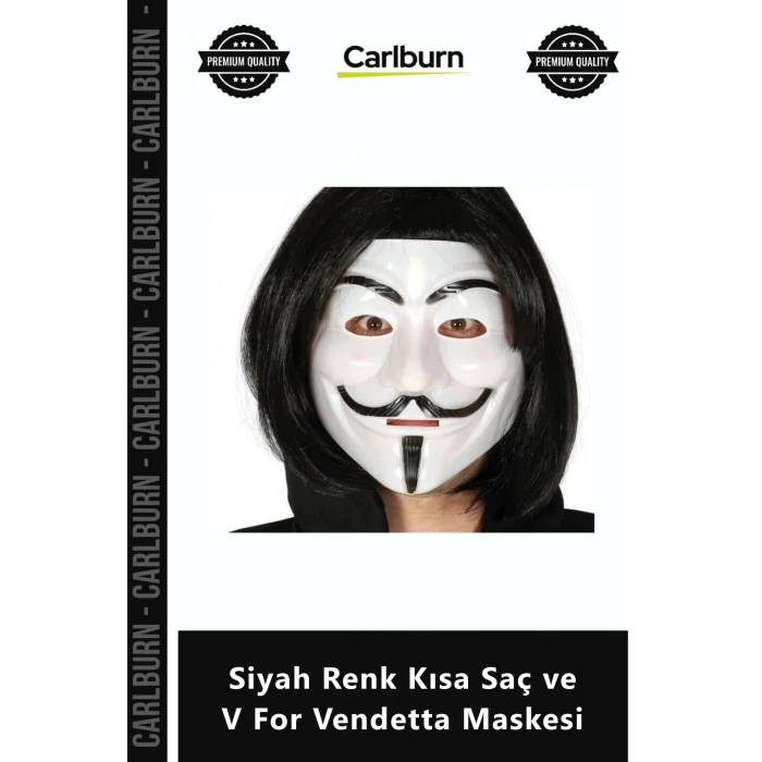 Özel Üretim Parti Kostüm Aksesuar Eğlence Maskeli Balo Siyah Renk Kısa Saç V For Vendetta Maskesi