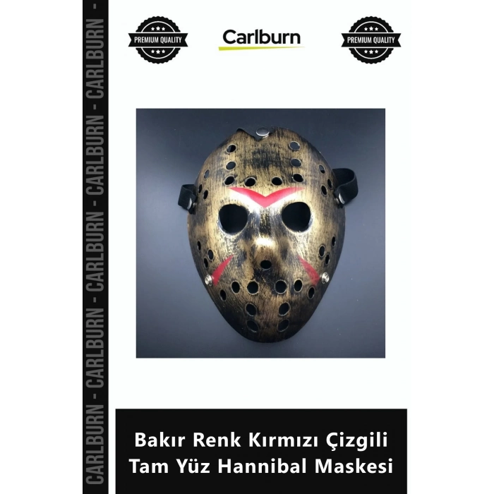 Özel Üretim Korku Temalı Cosplay Aksesuar Bakır Renk Kırmızı Çizgili Tam Yüz Hannibal Maskesi