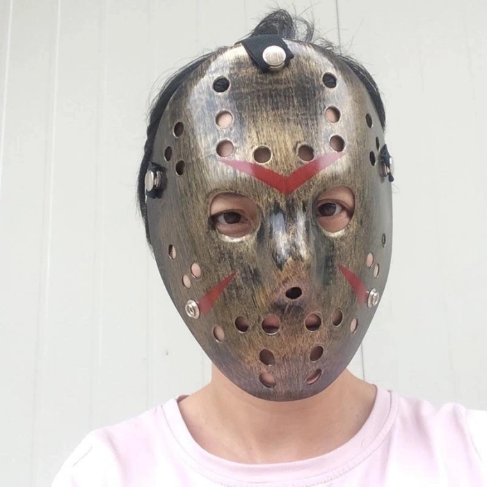 Özel Üretim Korku Temalı Cosplay Aksesuar Bakır Renk Kırmızı Çizgili Tam Yüz Hannibal Maskesi