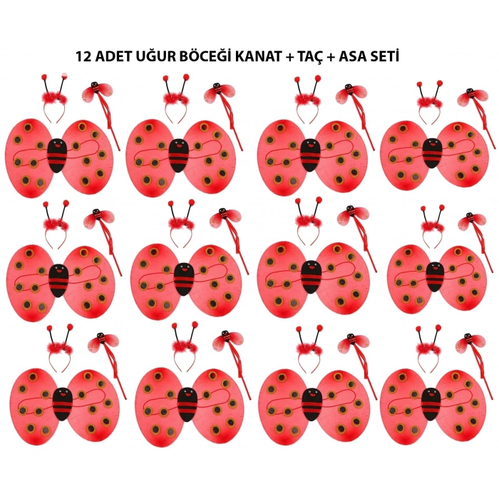 Özel Üretim Parti Eğlence Etkinlik Toptan Çocuk Uğur Böceği Kostüm Seti Kanat Taç Asa 12 Adet