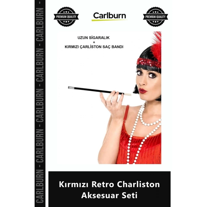 Özel Üretim 1920ler Gatsby Kostüm Vintage Uzun Sigaralık Kırmızı Retro Charliston Aksesuar Seti