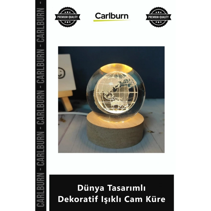 Özel Üretim Ahşap Kaideli USBli Estetik Masa Lambası Dünya Tasarımlı Dekoratif Işıklı Cam Küre