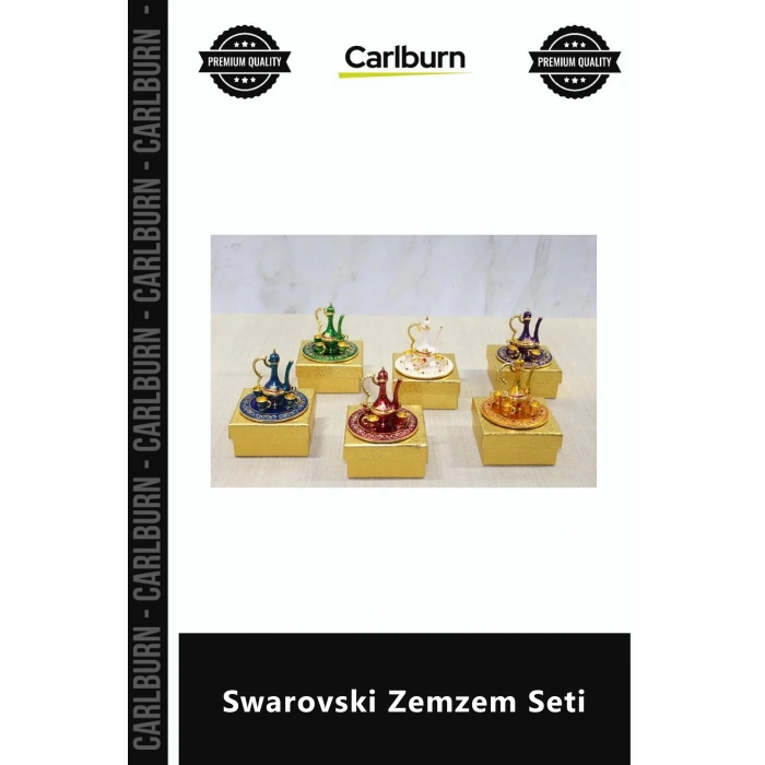 Özel Üretim Swarovski Taşlı Minyatür Zemzem Takımı Biblo Hac Umre Hediyeliği Dekoratif Swarovski Zem