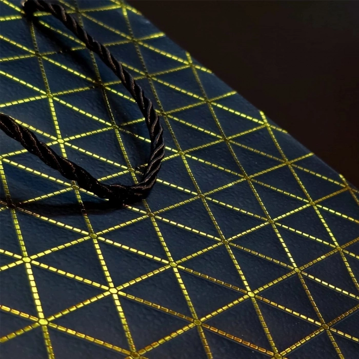 Özel Üretim Lüks Gold Yaldızlı Kaliteli Çanta Siyah Geometrik Desenli Mini Boy Karton Hediye Çantası