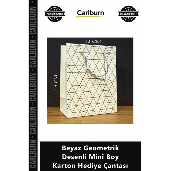 Özel Üretim Şık Kaliteli Lüks Takı Aksesuar Beyaz Geometrik Desenli Mini Boy Karton Hediye Çantası